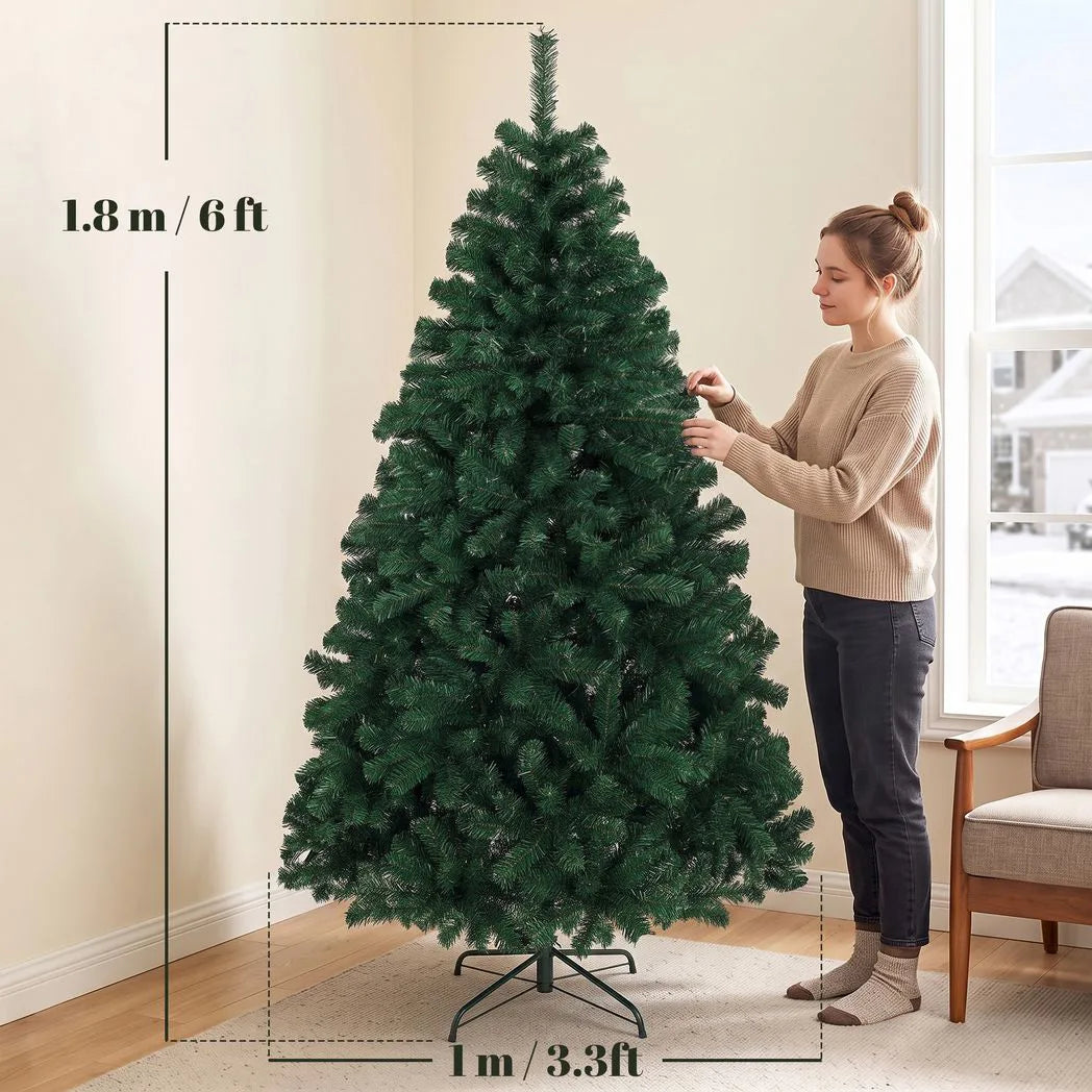 HOMCOM 6ft Hinged Artificial Fir Christmas Tree with 700 Branch Tips and Foldable Steel Stand, Green