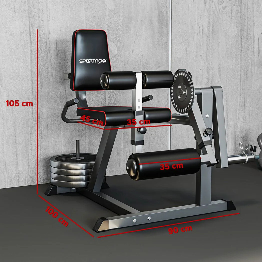 SPORTNOW Seated Leg Extension & Curl Machine, Plate Loaded with 32 Positions – Lower Body Home Gym Trainer