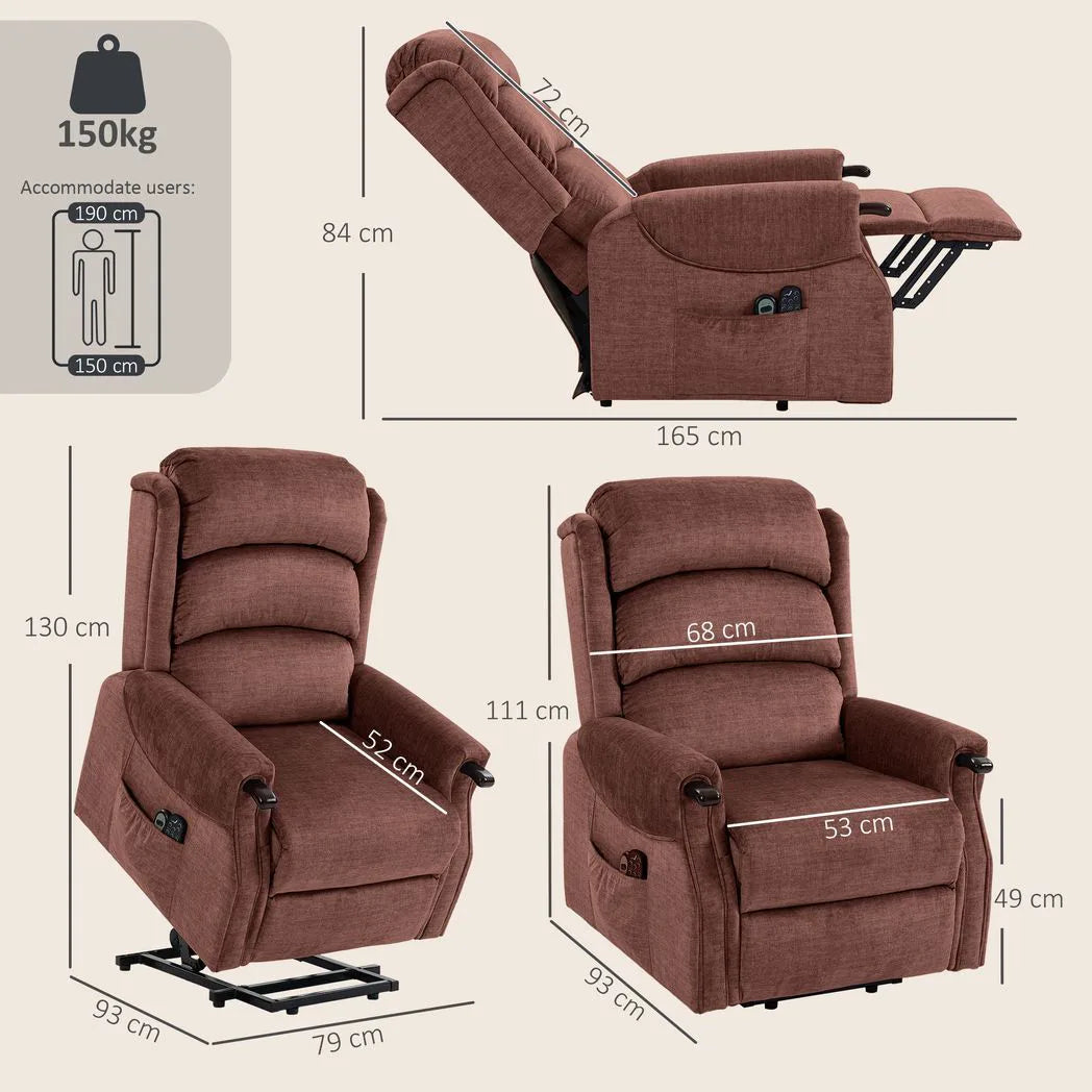 HOMCOM Power Lift Recliner Chair with Vibration Massage, Heat and Wood Grips – Pocket Spring, Brown