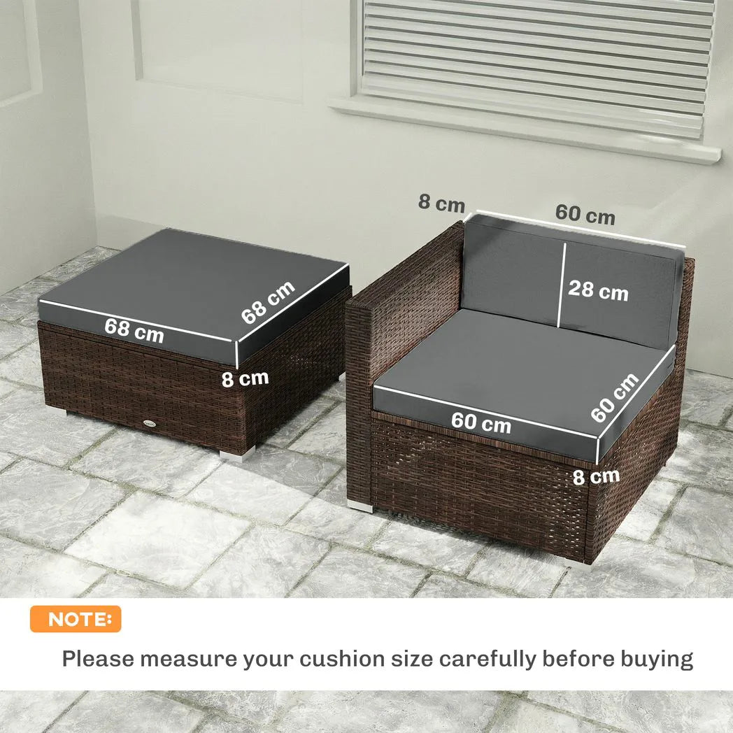 Outsunny 7-Piece Outdoor Cushion Set with Removable Covers – Reversible Rattan Furniture Cushions, Dark Grey