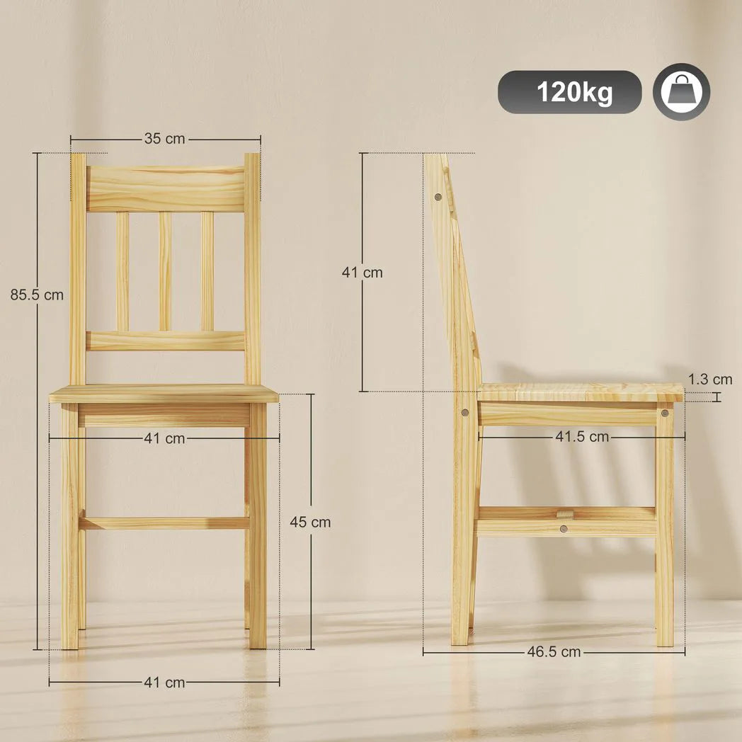 HOMCOM Dining Chairs Set of 2 with Slat Back, Pine Wood Frame – Farmhouse Kitchen Chairs, Natural