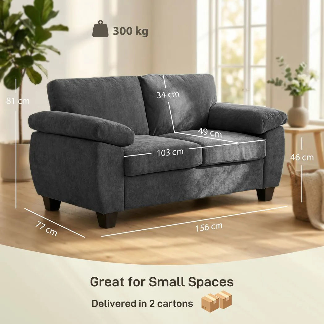 HOMCOM 2 Seater Sofa with Spring Cushion Seat, 156cm Chenille Loveseat – Compact Couch, Dark Grey
