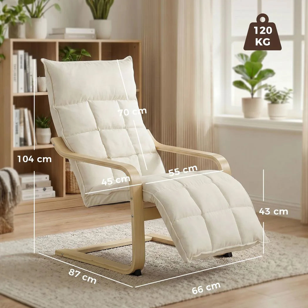 HOMCOM Modern Accent Chair with Footrest, Plush Cushion and Curved Legs – Tufted Lounge Armchair, Cream White