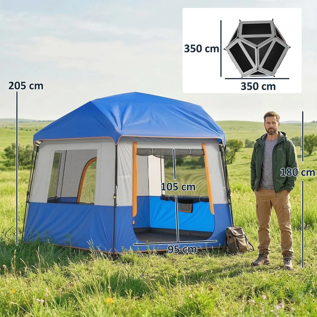 Outsunny 4 Person Cabin Tent with Easy Setup Frame, 3000mm Waterproof & Removable Roof – Family Camping Tent, Blue