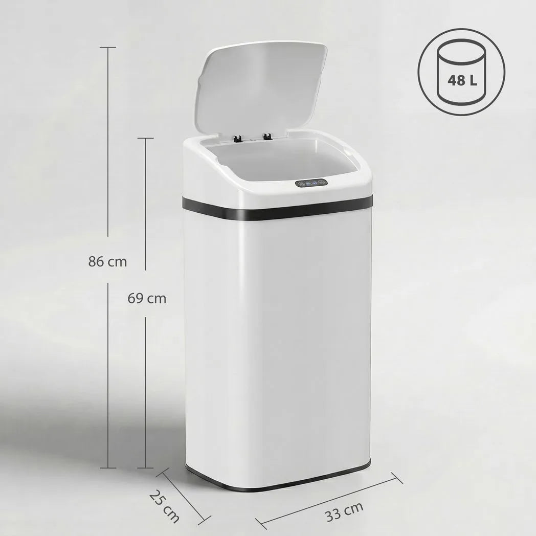 HOMCOM 48L Stainless Steel Sensor Bin with Soft-Close Lid – Hands-Free Kitchen Waste Bin, White