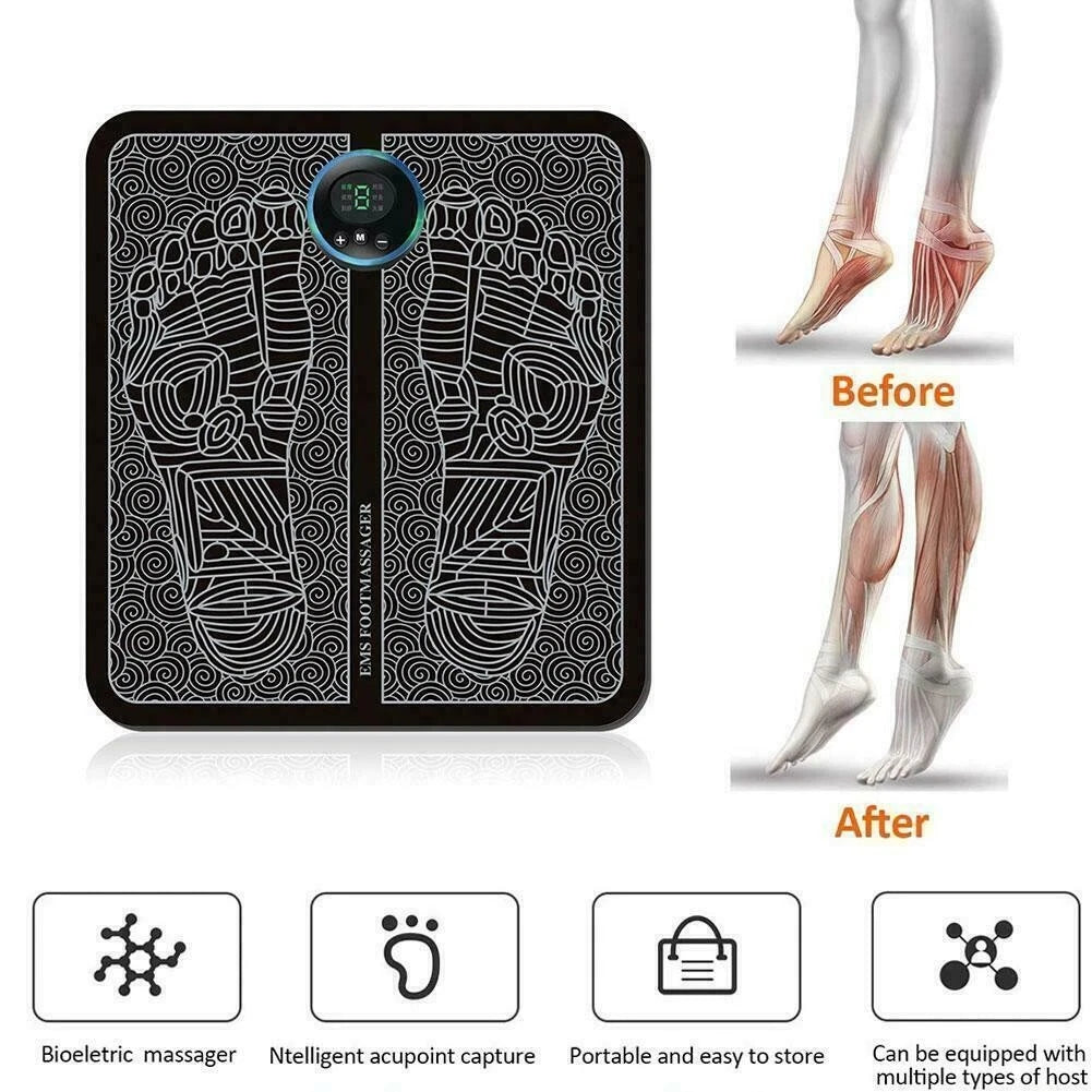 Electric Foot Massager Pad with 19 Intensity Levels & 8 Modes – Rechargeable USB Foot Massage Mat, Black
