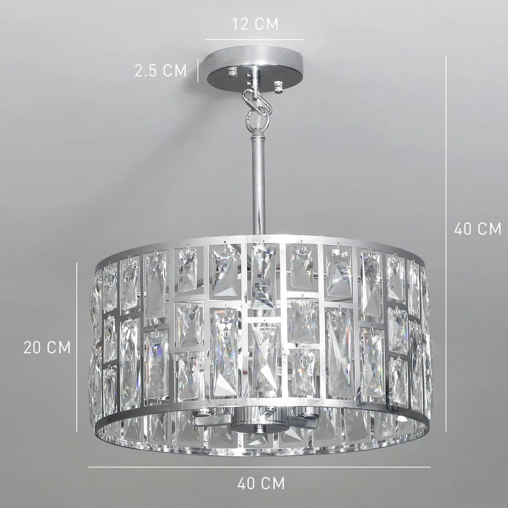 HOMCOM Crystal Chandelier with 72 Glass Pieces and 3 E14 Bulbs – Adjustable Ceiling Light, Silver-Tone