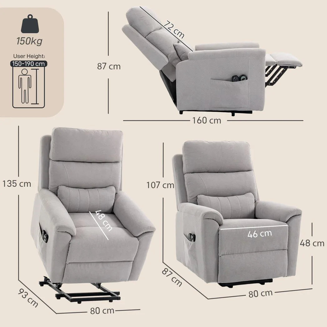 HOMCOM Power Lift Recliner Chair with Massage & Heat – Electric Lift Chair, Terry Cloth, Light Grey
