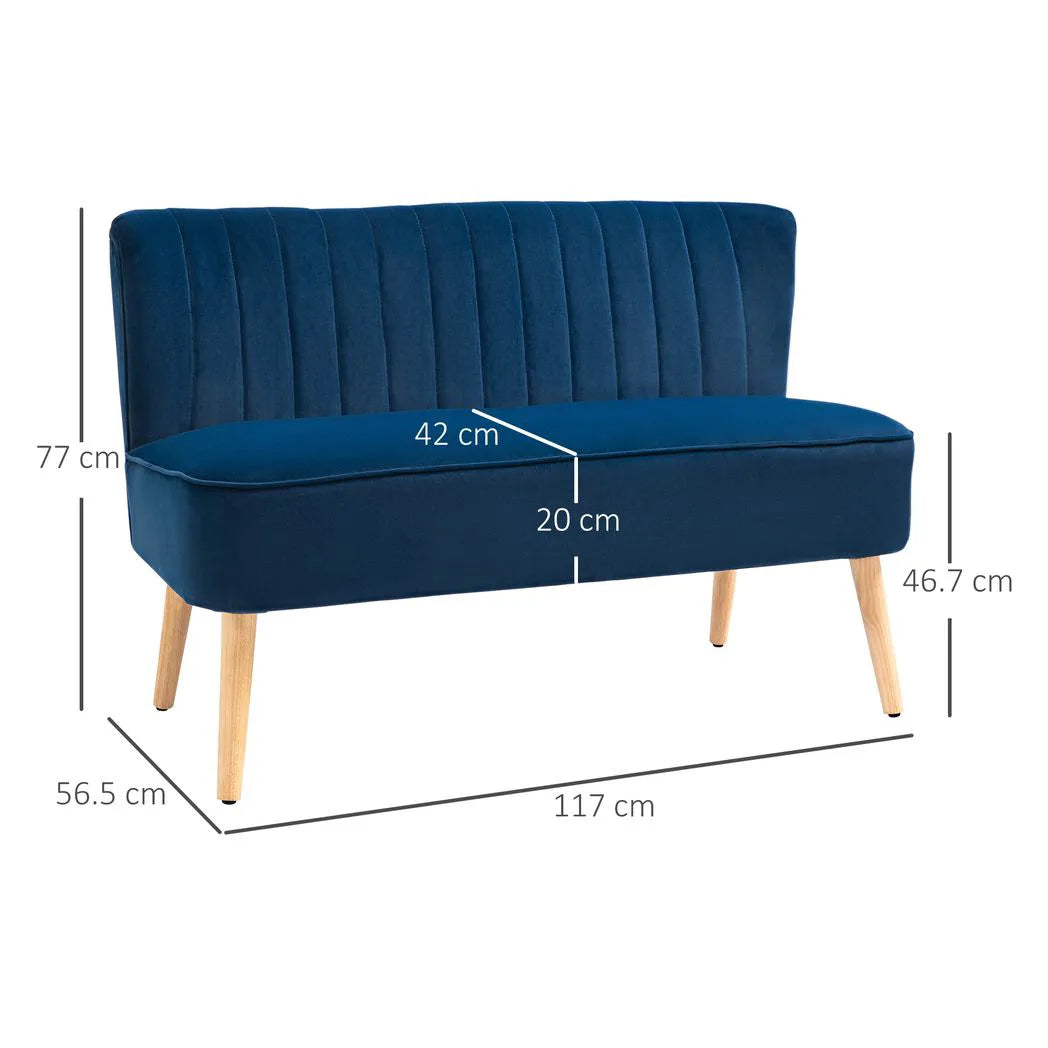 HOMCOM Modern Two-Seater Sofa with Foam Padding & High Back – Compact Velvet-Feel Loveseat for Home Office, Dark Blue