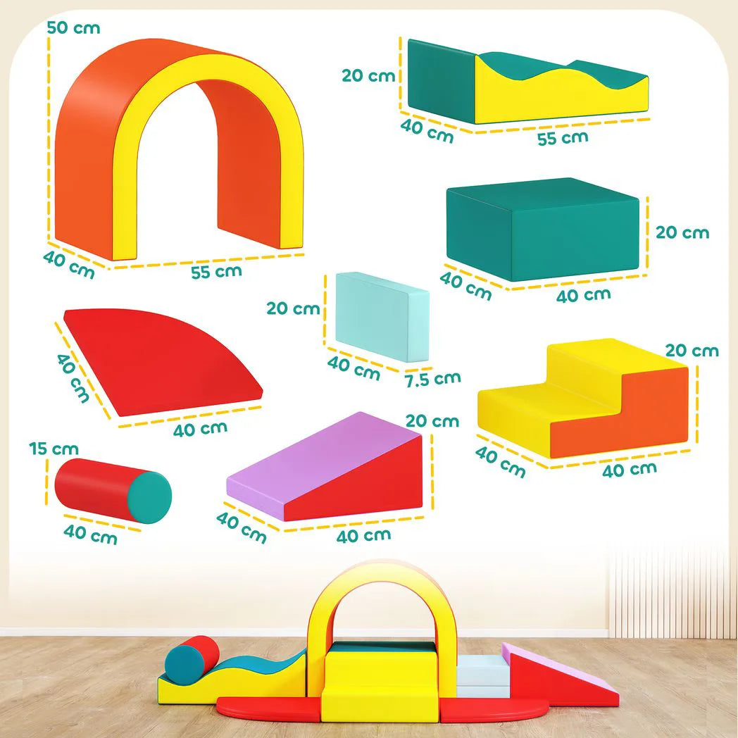 AIYAPLAY 10-Piece Kids Soft Play Set with PU Leather Foam Climbing Blocks for Climbing & Crawling