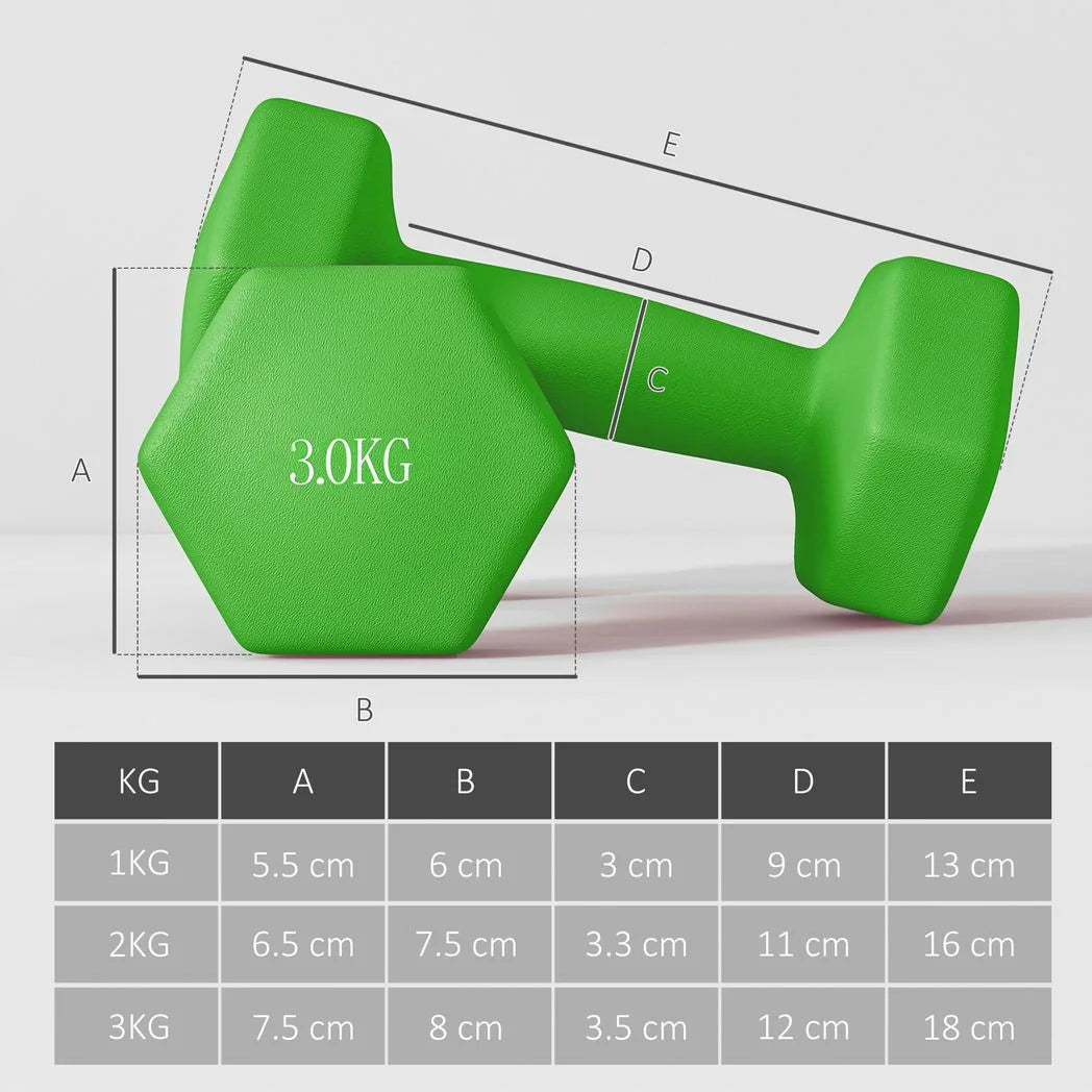 SPORTNOW Hex Dumbbell Set with Storage Rack, 12kg Total (2 x 1kg, 2 x 2kg, 2 x 3kg) – Home Gym Hand Weights