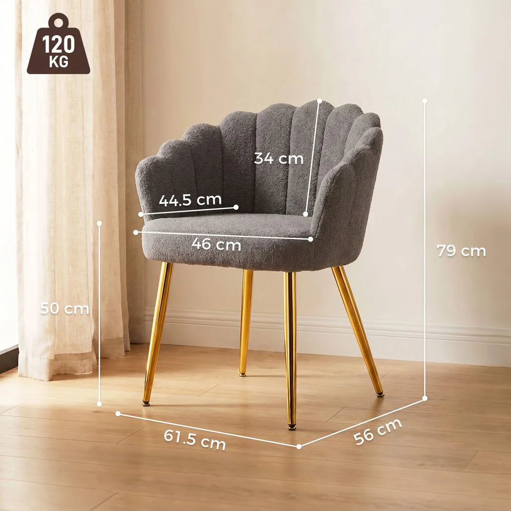 HOMCOM Petal-Back Lounge Armchair with Faux Lamb's Wool & Metal Legs – Accent Chair for Living Room, Grey
