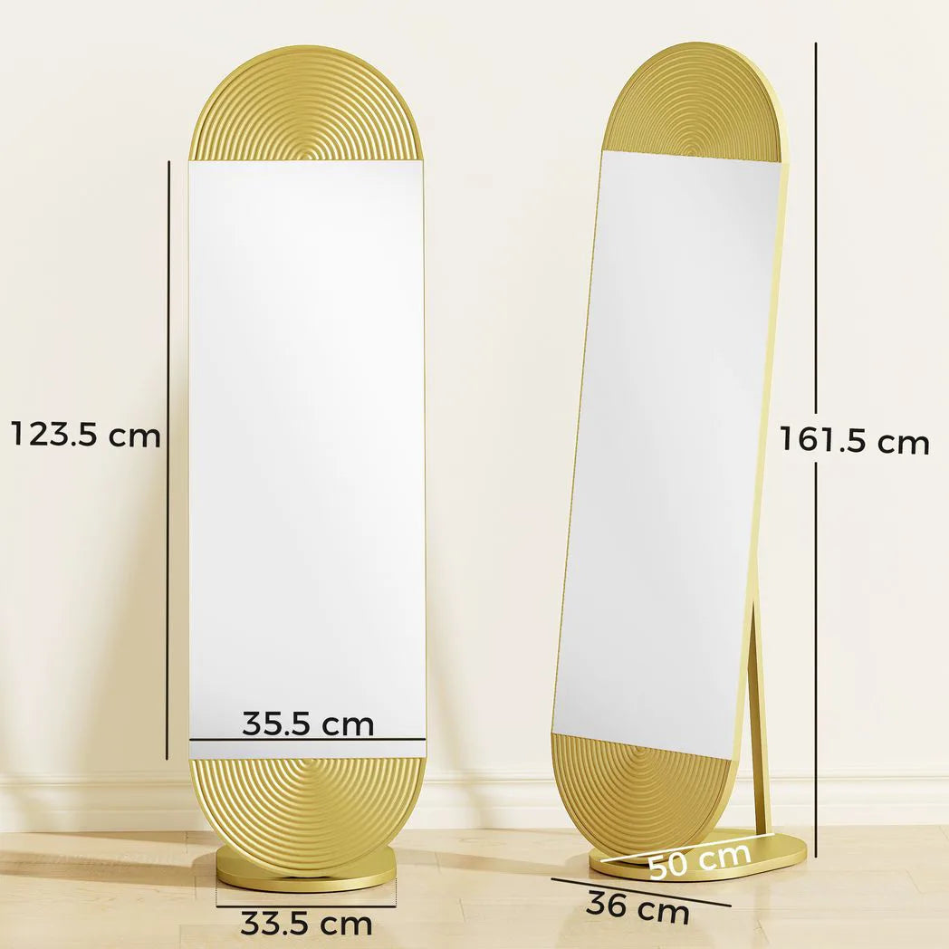 HOMCOM 50 x 161 cm Wavy Full Length Mirror, Free Standing Mirror with Metal Frame and Solid Base