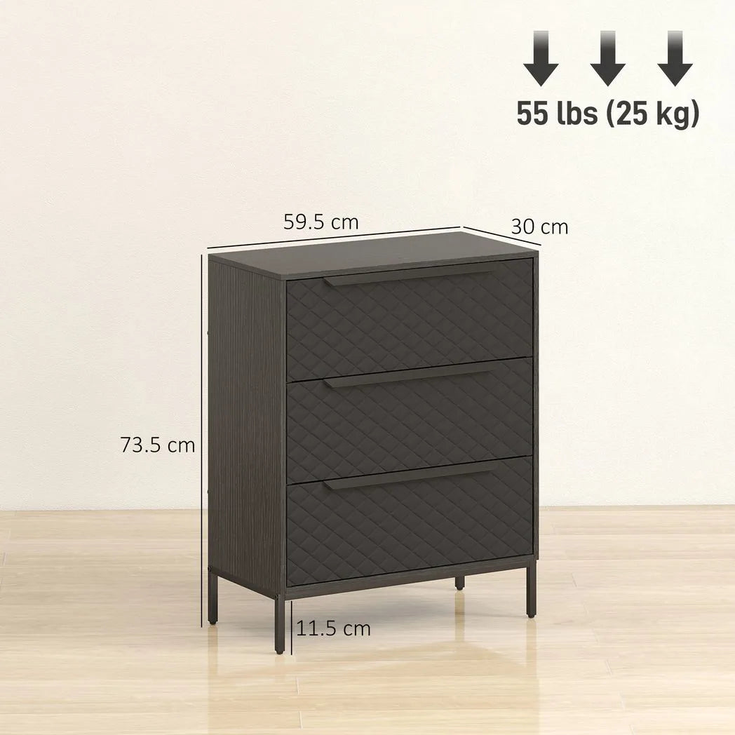 HOMCOM Chest of Drawers with 3 Fabric Drawers and Aluminium Handles – Bedroom Storage Dresser, Black