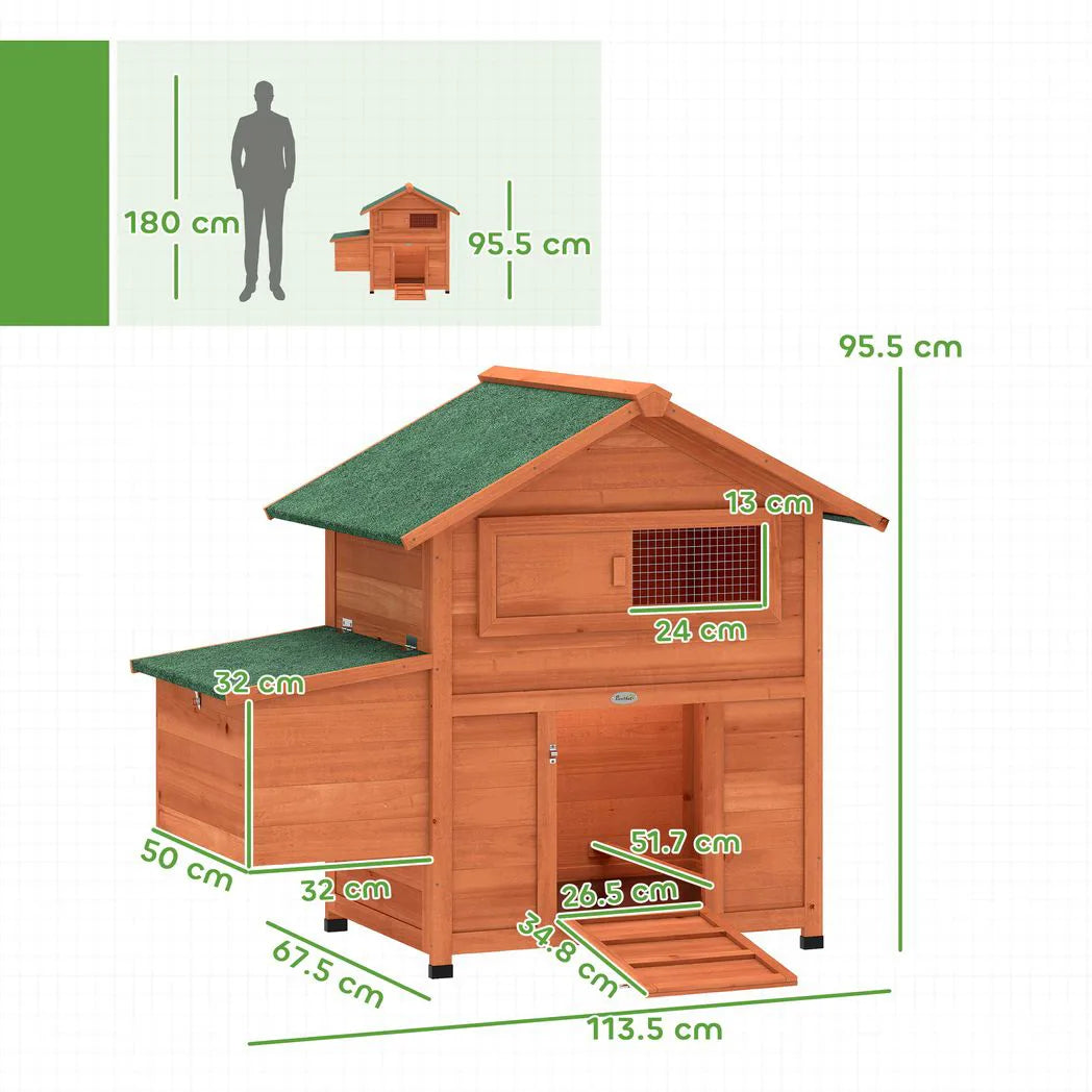 PawHut Wooden Chicken Coop with Nesting Box, Pull-Out Tray, Sliding Window and Waterproof Roof – Hen House
