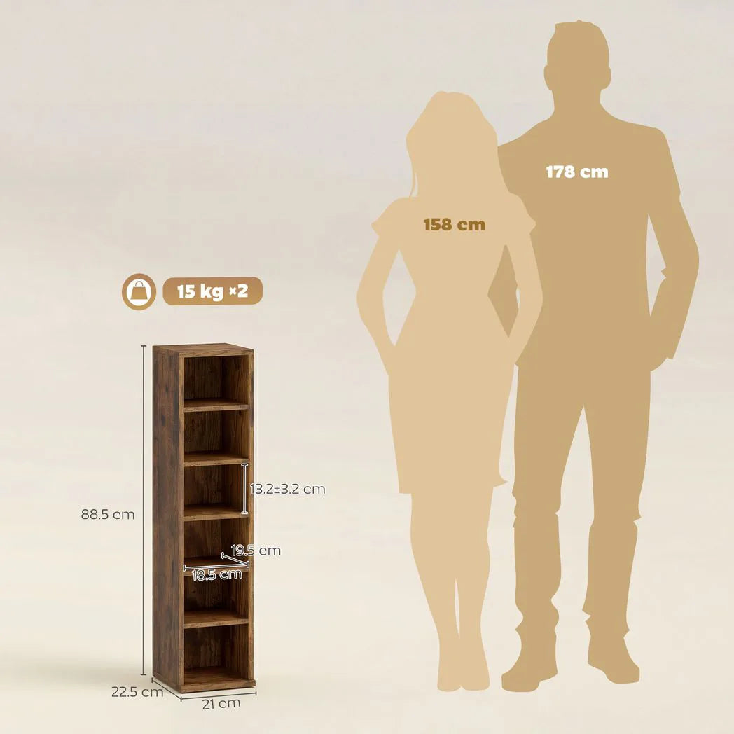 HOMCOM Set of 2 CD Media Storage Towers with Adjustable Shelves, Holds 204 CDs, Rustic Brown