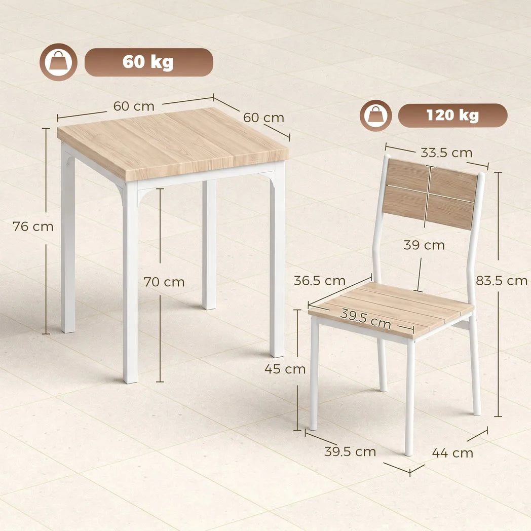 HOMCOM Three-Piece Compact Dining Set with Square Table and 2 Chairs – Space-Saving, Oak Wood Effect