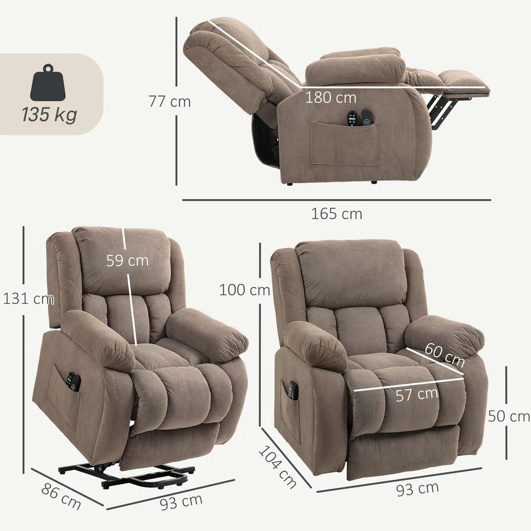 HOMCOM Electric Riser Recliner Chair with Vibration Massage, Heat & USB Port – Lift Armchair, Light Brown
