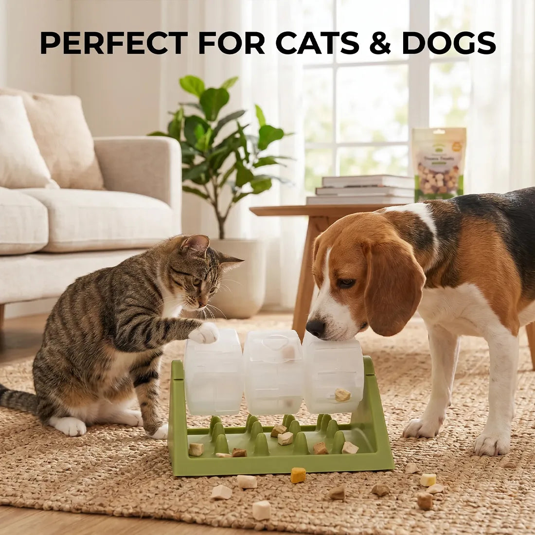 360° Rotating Puzzle Dog Bowl Slow Feeder – Interactive Treat Dispensing Pet Feeding Toy, Green