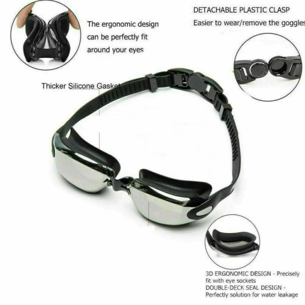 Anti-Fog Swimming Goggles with UV-Protective Lenses, Adjustable Strap, Nose Clip & Earplugs – Adults & Kids