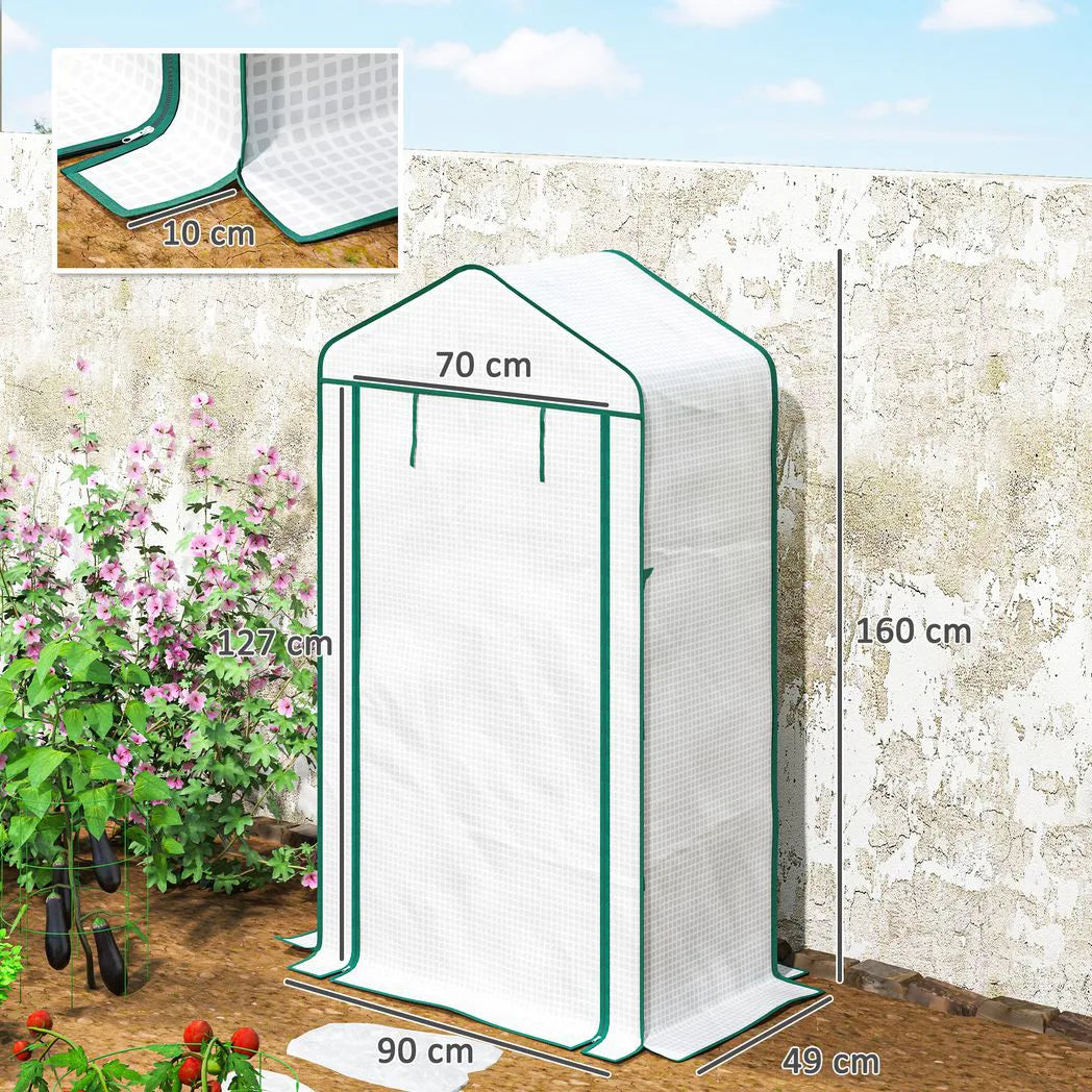 Outsunny Four-Tier Mini Greenhouse with Reinforced Plastic Cover and Roll-Up Door – Steel Frame Plant Shelter