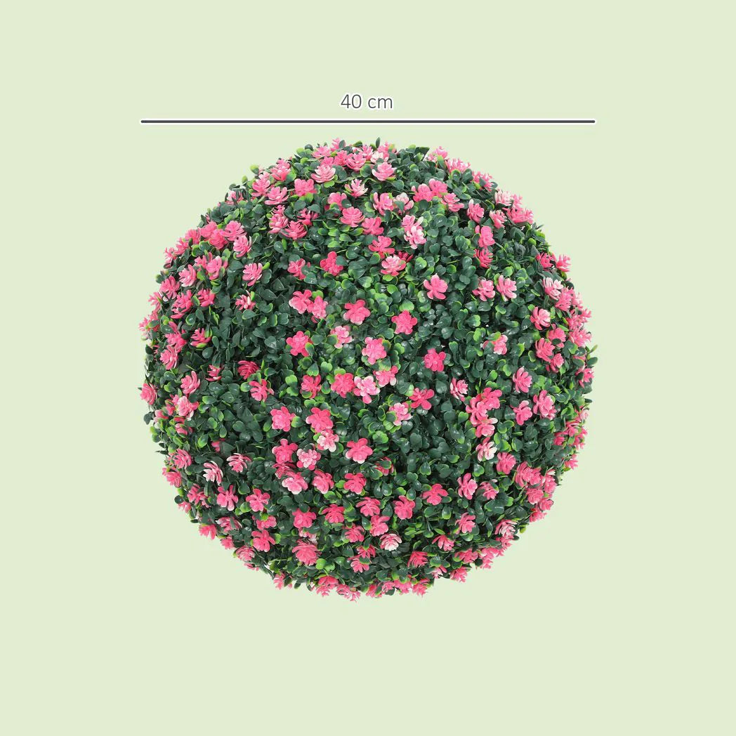 HOMCOM Set of Two Artificial Boxwood Balls Plants – Pink