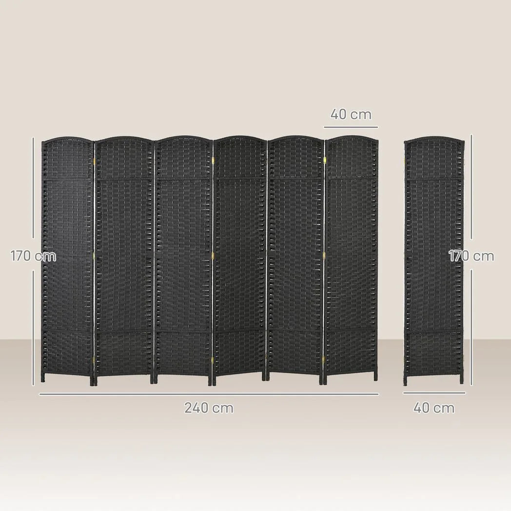 HOMCOM 6 Panel Folding Room Divider – Hand-Woven Style Privacy Screen, 240 x 170cm, Black
