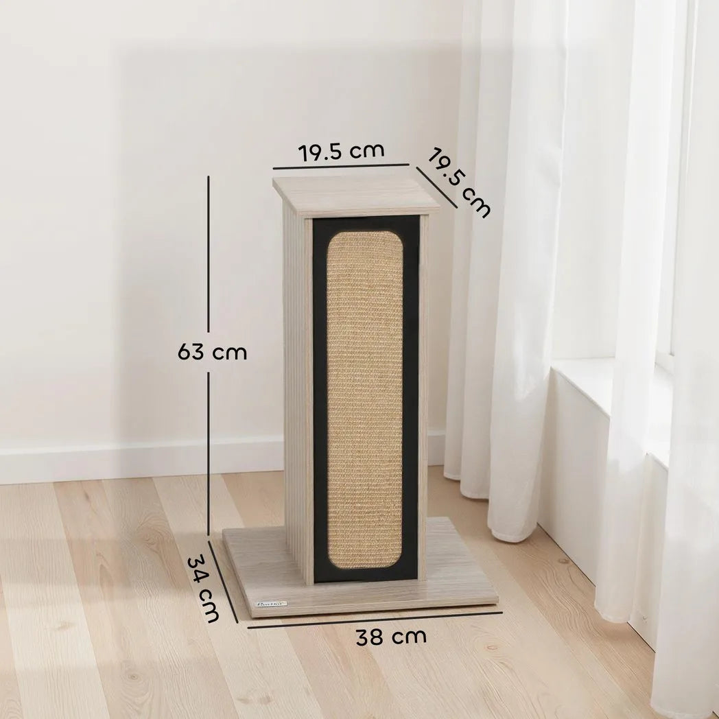 PawHut 63cm Cat Scratching Post with Replaceable Scratching Board, Top Perch & Sisal Scratch Mat – Oak