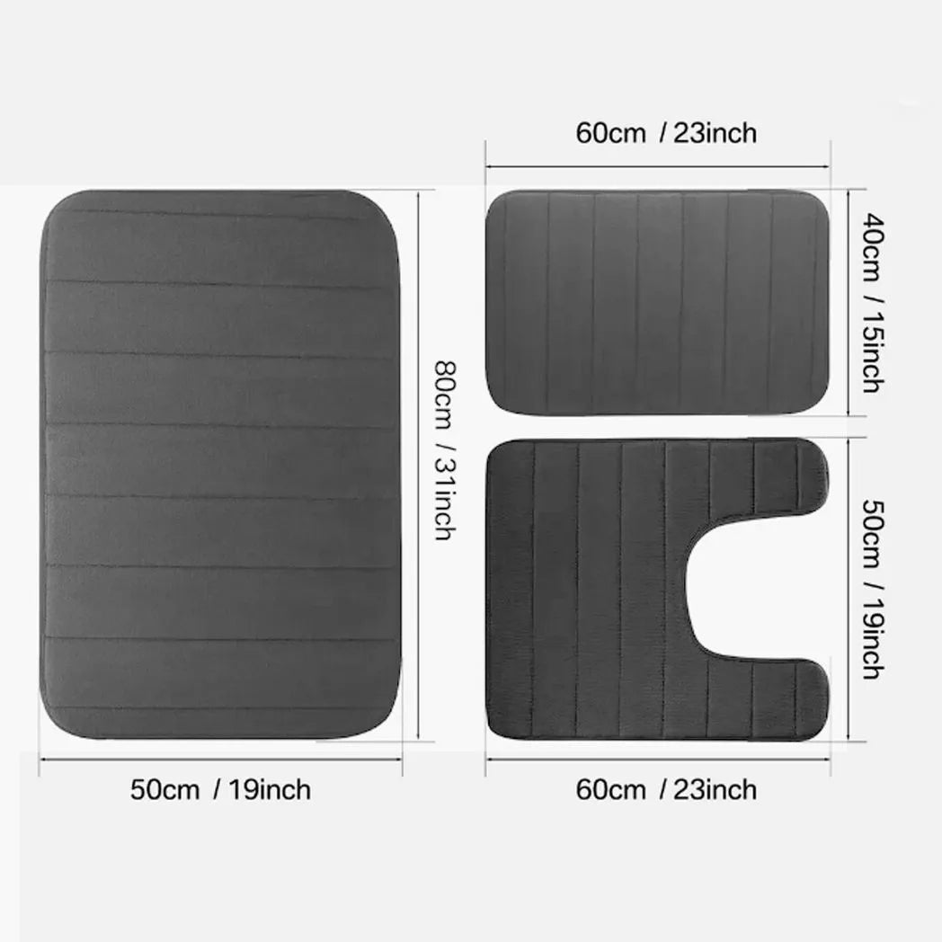 Memory Foam Bath Mat Pedestal Set, 3-Piece Non-Slip Contour Bathroom Rugs – Soft & Absorbent, Black