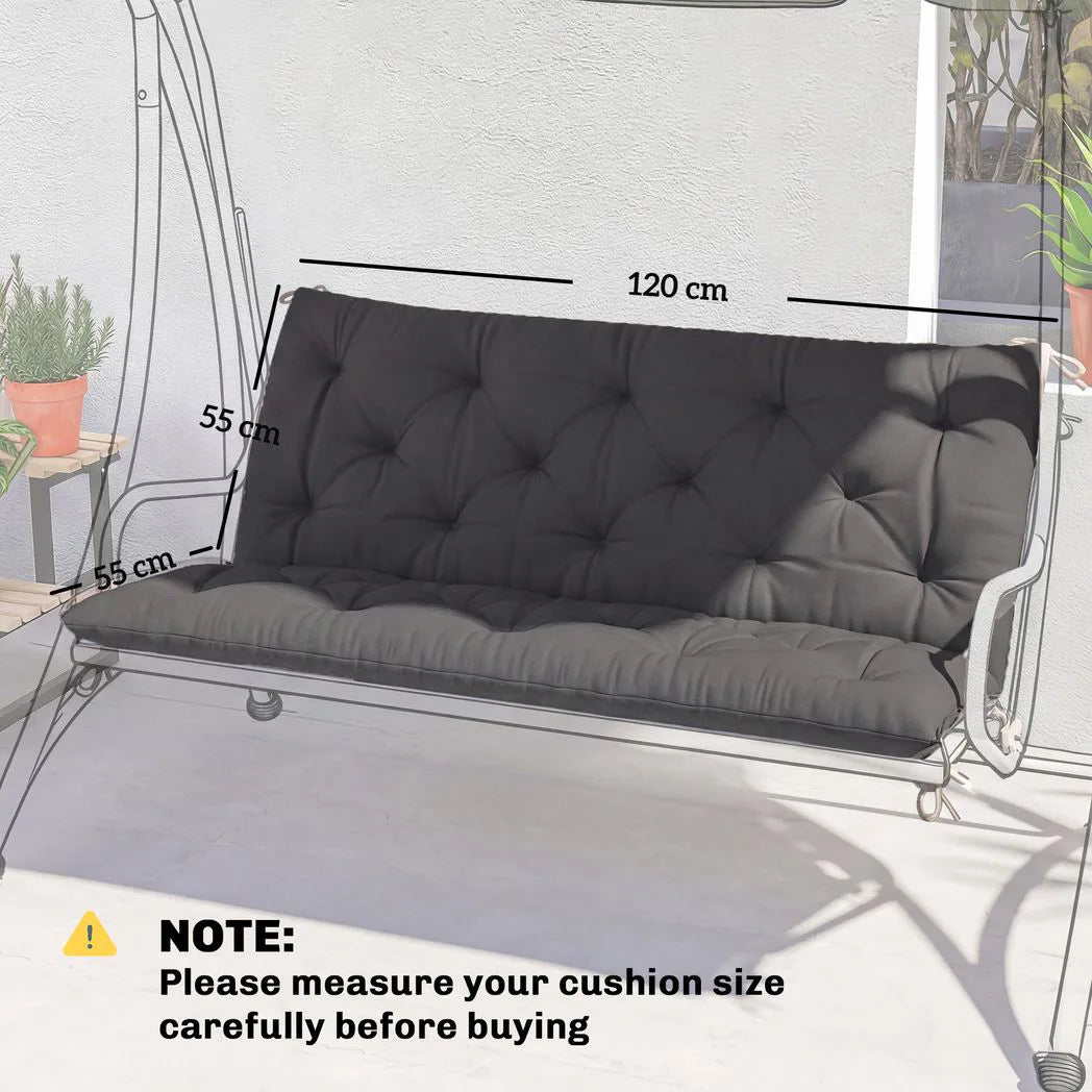 Outsunny 2 Seater Garden Bench and Swing Chair Cushion with Ties, 110 x 120cm, Black