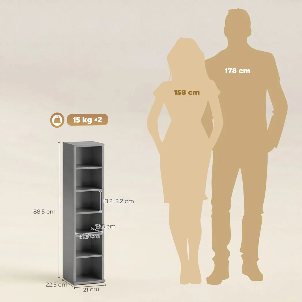 HOMCOM Set of 2 CD Media Storage Towers with Adjustable Shelves, Light Grey