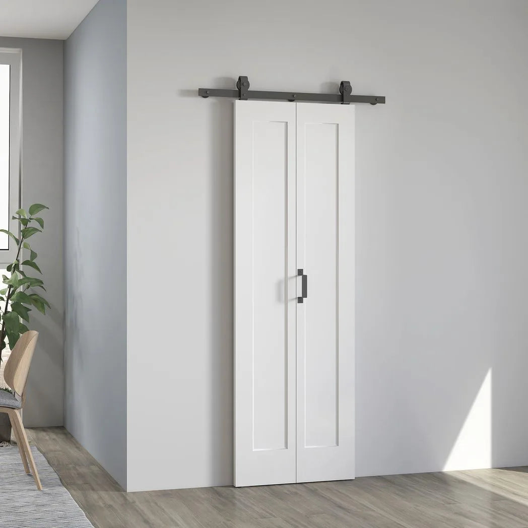 HOMCOM 70 cm Modern Sliding Door Set with Steel Rail, Two-Panel Design & Pulleys – White