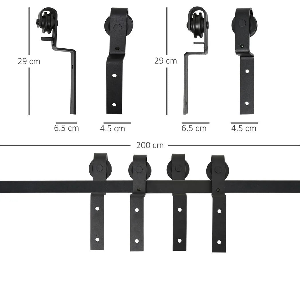HOMCOM 200cm Sliding Barn Door Hardware Track Kit for Two Doors, 90kg Capacity – Heavy Duty Carbon Steel Rail, Black