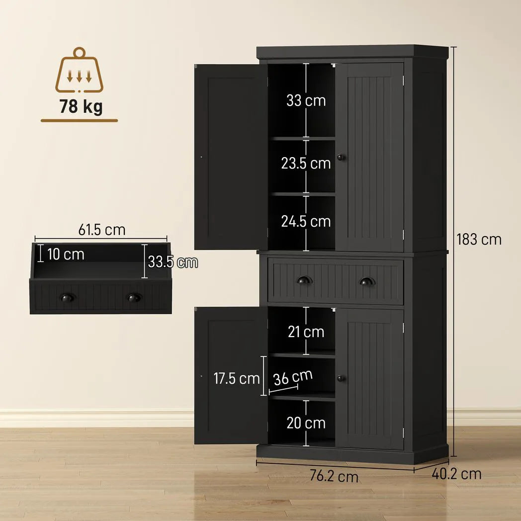 HOMCOM Kitchen Storage Cabinet with Drawer and Adjustable Shelves – Traditional Beadboard Cupboard, Black