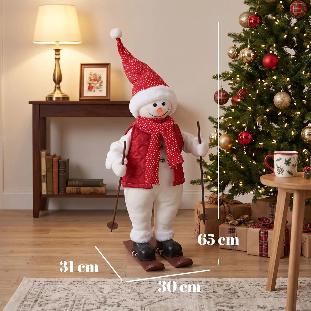 HOMCOM 2ft Singing Skiing Santa Claus with Ski Board and Poles – Animated Christmas Figure, Sound Activated