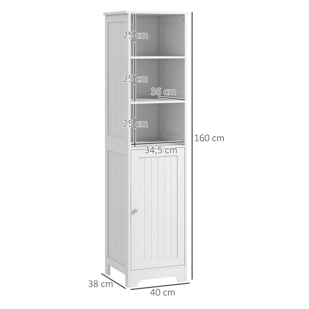 HOMCOM Slim Tall Bathroom Storage Cabinet with 3 Open Shelves and Adjustable Shelf – Space-Saving, White