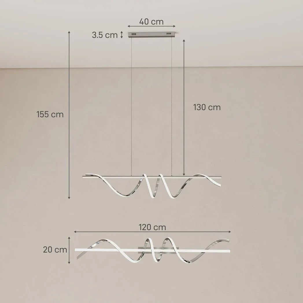 HOMCOM Spiral LED Pendant Light with 3 Colour Temperatures – Adjustable Height Modern Ceiling Light, Silver Tone