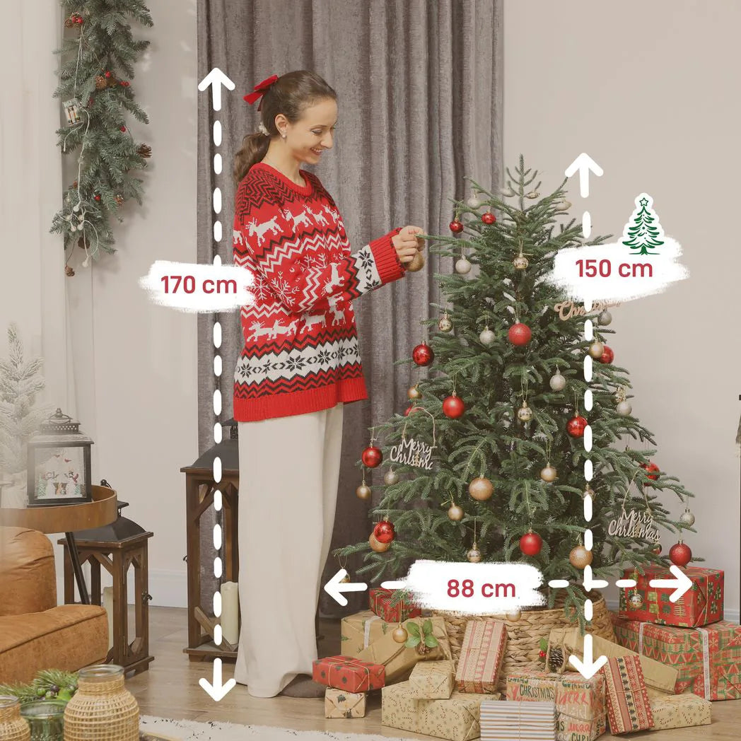 HOMCOM 5ft Full Spruce Artificial Christmas Tree with 1375 Dense Tips & Foldable Metal Stand – Green