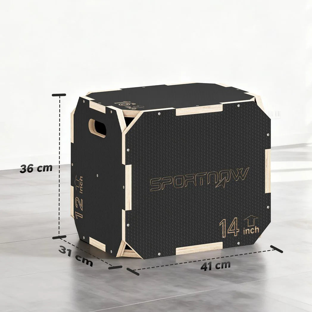 SPORTNOW Non-Slip Wooden Plyo Box with Cut-Out Handles, 3 Heights – Corner-Free Jump Box for Home Gym Training