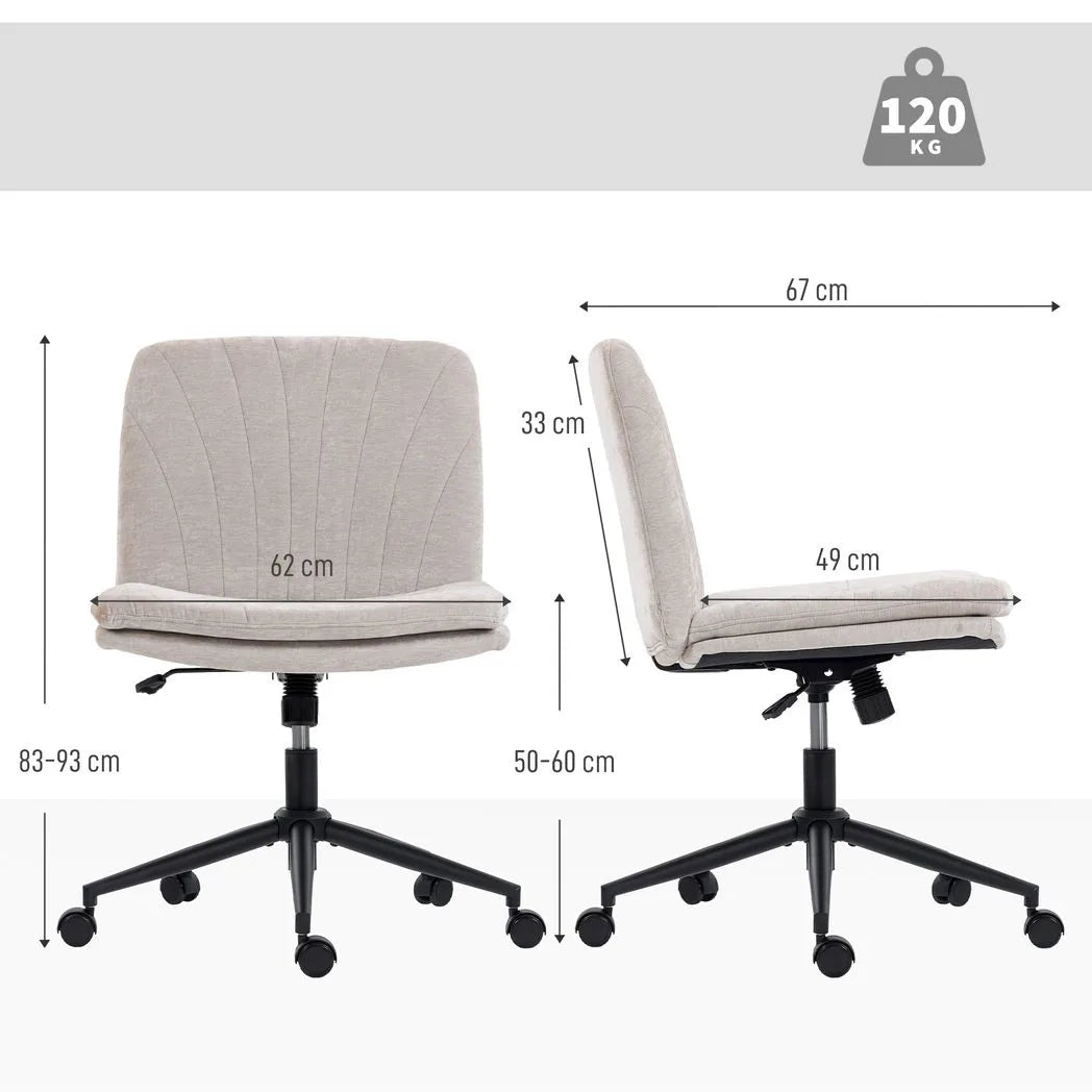 HOMCOM Criss Cross Chair with Wheels, Armless Chenille Office Chair – Tilting, Height Adjustable, Beige