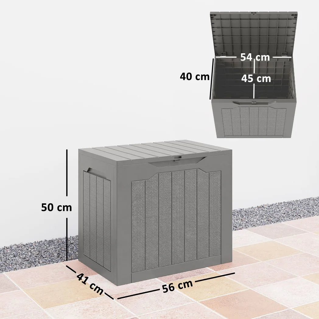 Outsunny 73L Plastic Garden Storage Box with Handles and Padlock Loop – Waterproof Outdoor Container, Khaki