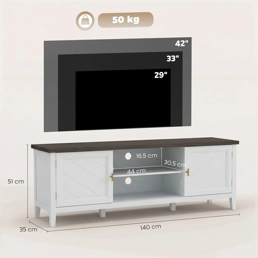 HOMCOM Farmhouse TV Unit for TVs up to 42 Inch with 2 Cabinets and 2 Open Shelves – Media Storage