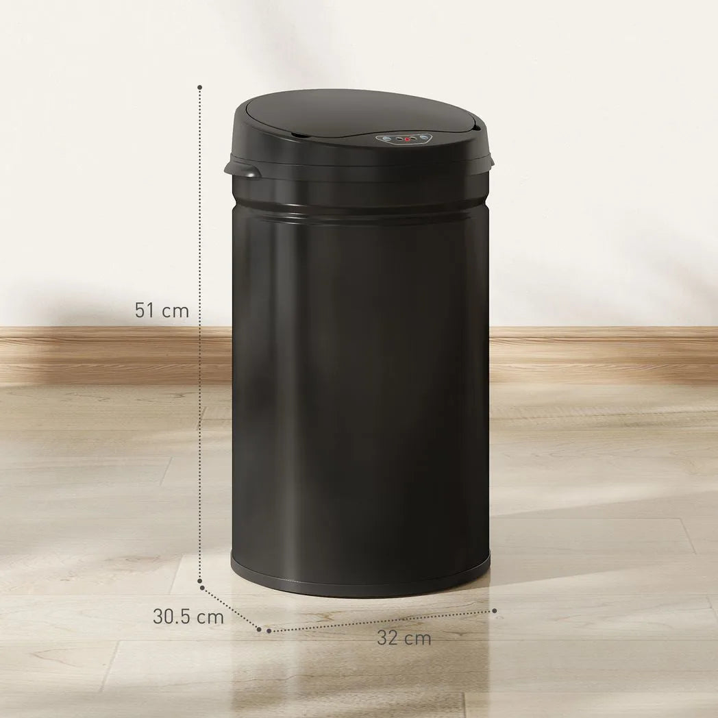 HOMCOM 30L Stainless Steel Sensor Bin with Soft-Close Lid – Touch-Free Kitchen Rubbish Bin, Black