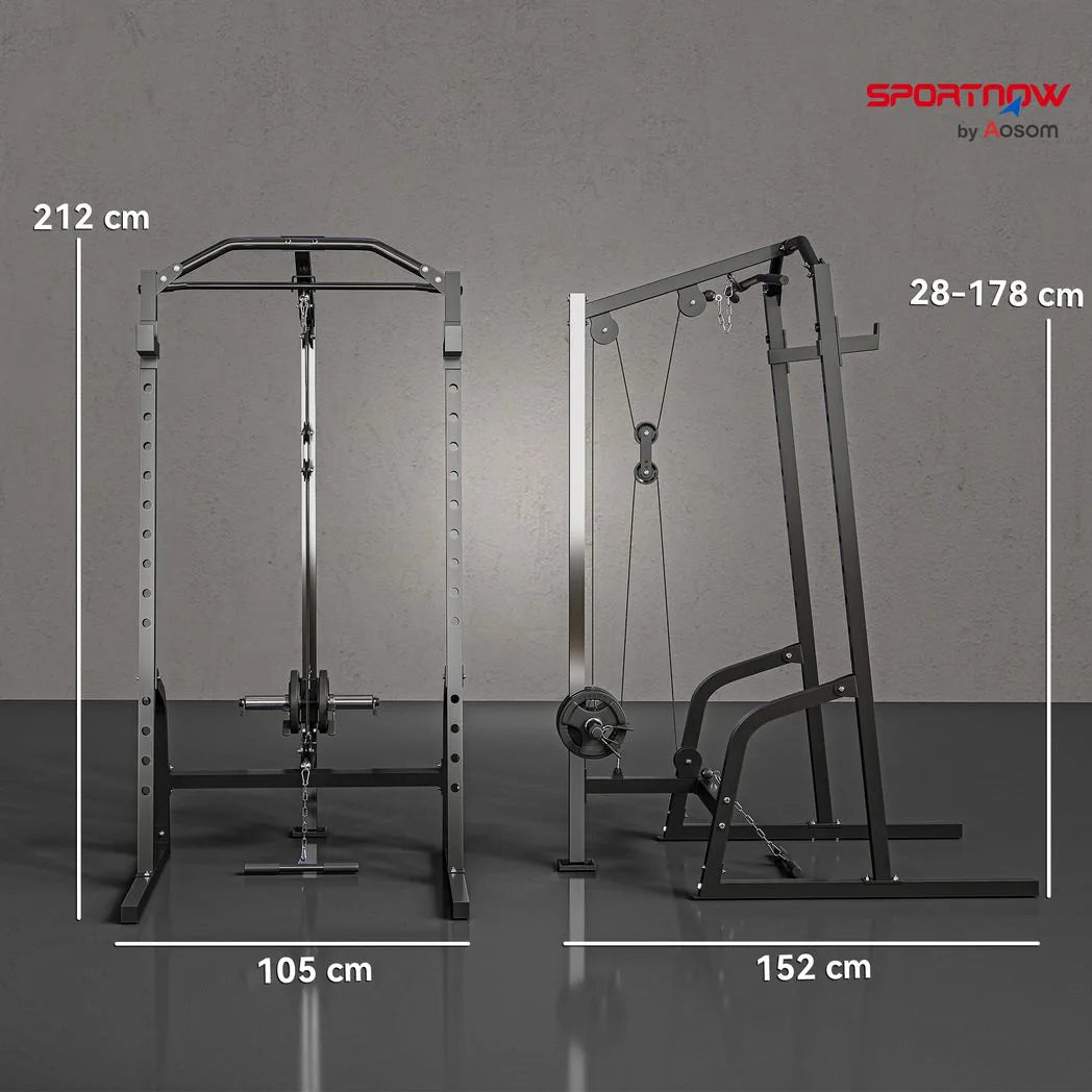 SPORTNOW Power Cage with 15-Level Squat Rack, Cable Pulley System, Lat Pulldown & Pull Up Bar – Home Gym Power Rack