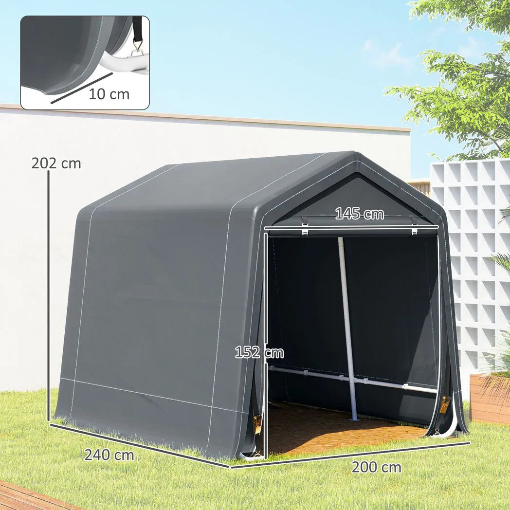 Outsunny 8 x 6.5ft Waterproof Garden Storage Shed Bike Tent with Roll-Up Zipper Door – Dark Grey