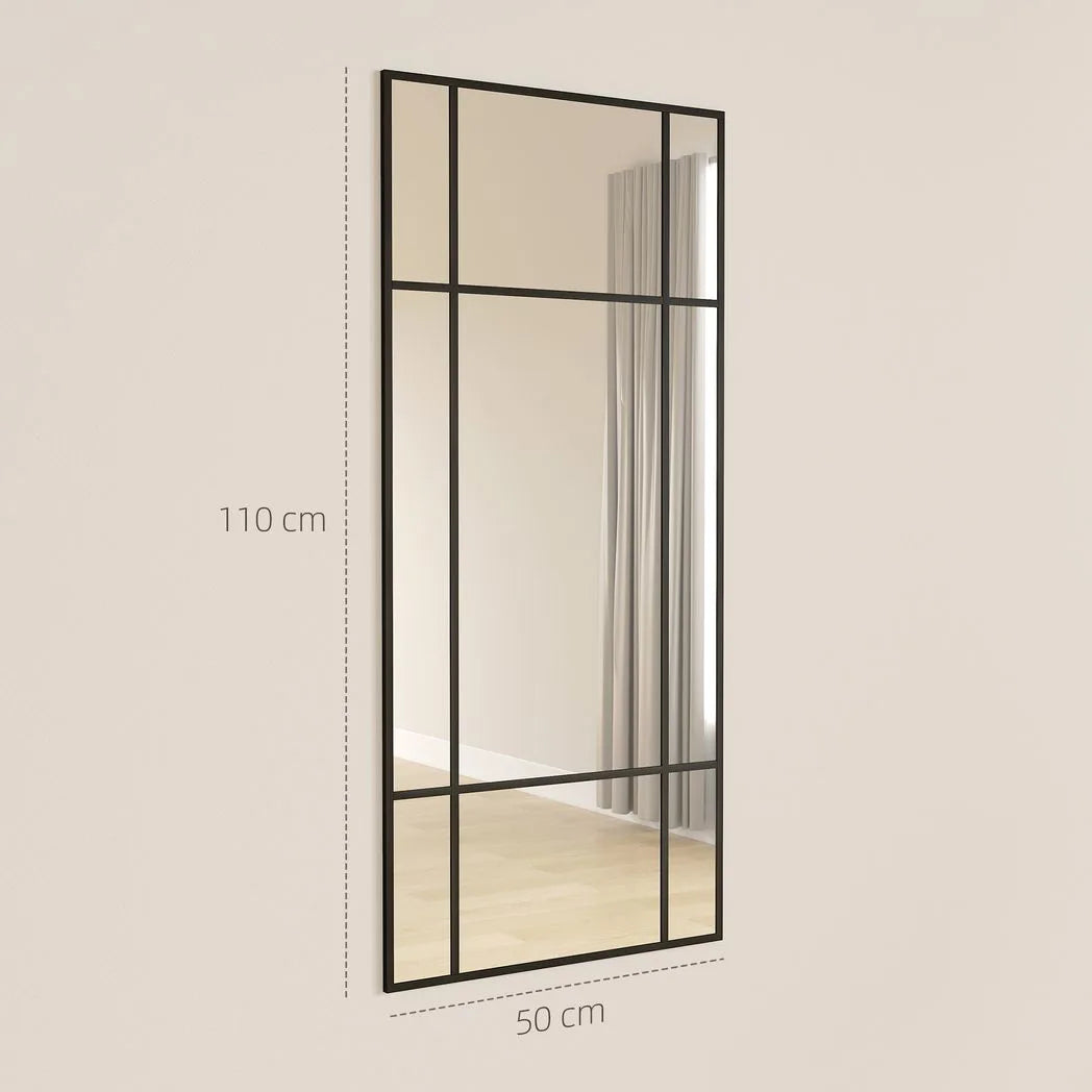 HOMCOM Decorative Grid Wall Mirror, with Back Hooks – Black