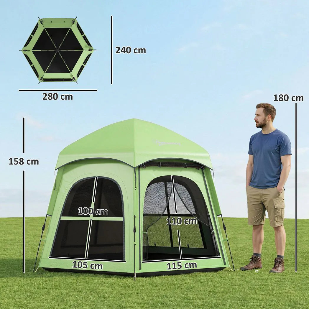 Outsunny 3–4 Person Pop Up Tent, 3000mm Waterproof with 2 Doors & 4 Windows – Instant Camping Tent, Green