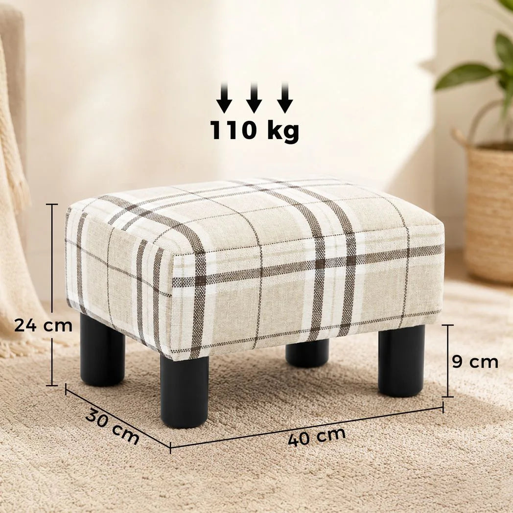 HOMCOM Linen Fabric Footstool Ottoman Cube with Padded Seat and Wooden Frame – Bedroom Stool, Multi-Colour