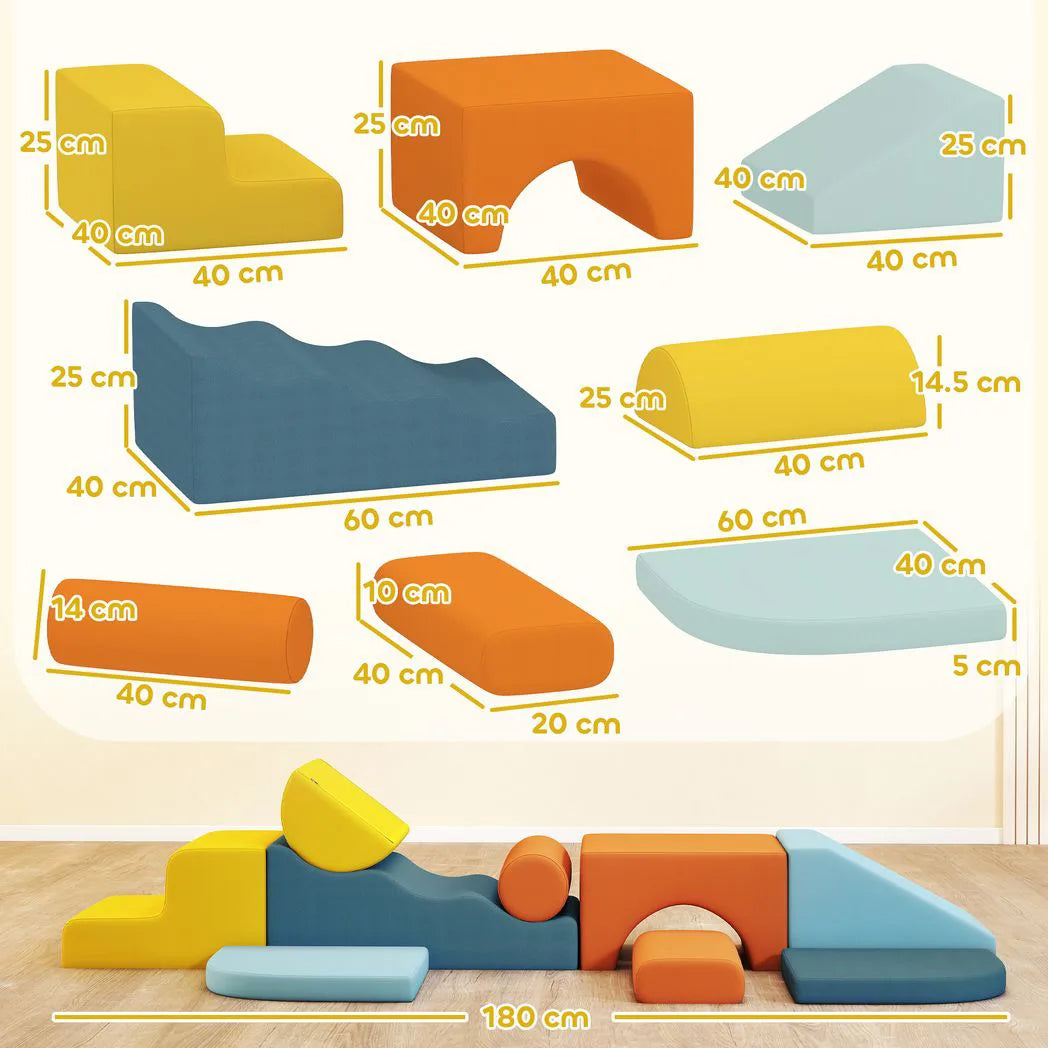 AIYAPLAY 9-Piece Kids Soft Play Foam Blocks Set with Detachable Cover for Climbing & Crawling