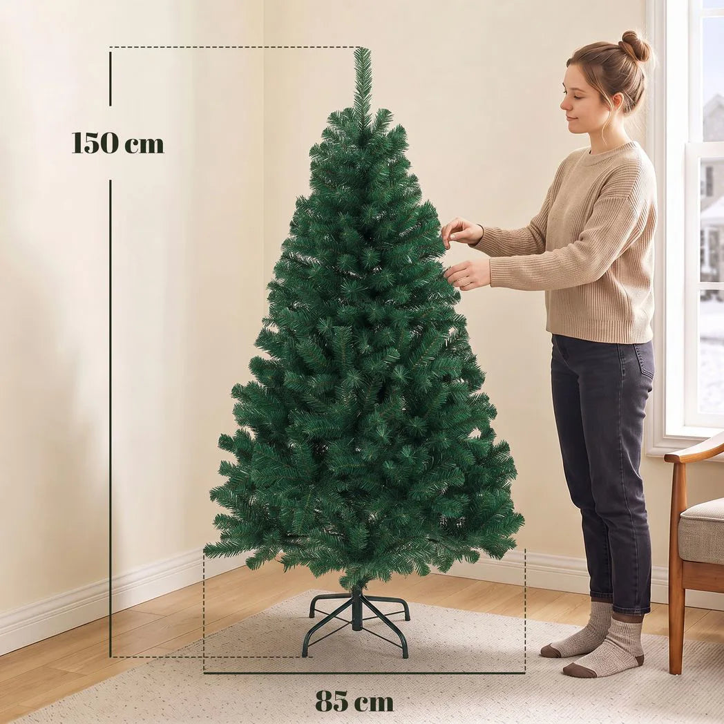 HOMCOM 5ft Hinged Artificial Fir Christmas Tree with 420 Branch Tips and Foldable Steel Stand, Green